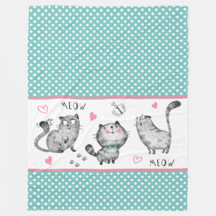 Cute Cats, Butterflies, Polka Dots, Hearts Fleece Blanket
