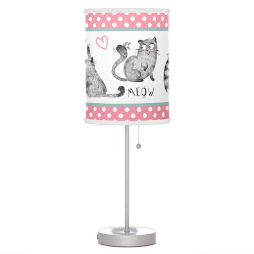 Cute Cats Butterflies Polka Dots Table Lamp
