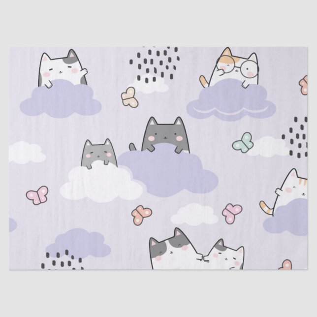 Cute Cats Butterflies Spring Decoupage Tissue Paper (Front)