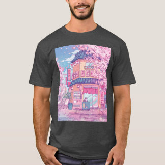Cute cats cafe and the pink cherry trees blossom f T-Shirt