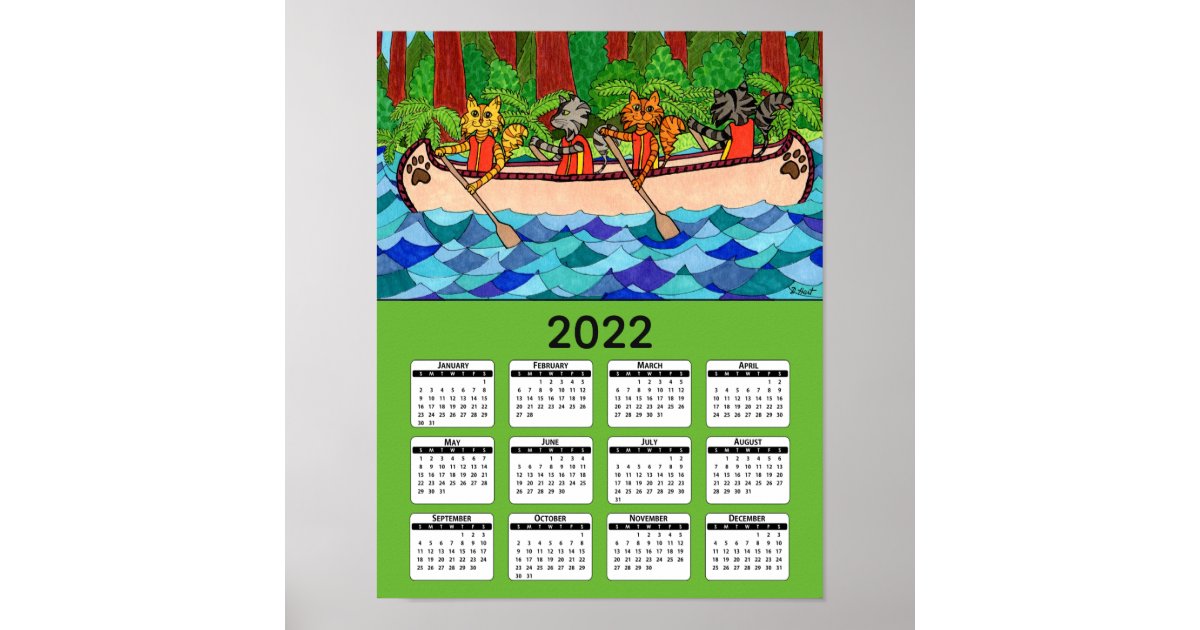 River Cats 2022 Schedule Cute Cats Canoe River Forest 2022 Wall Calendar Poster | Zazzle.com