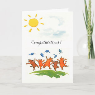 Cute cats caps graduation customizable card