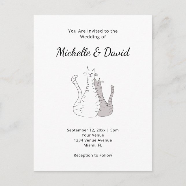 Cute Cats Cartoon Drawing Wedding Invitation Postcard (Front)
