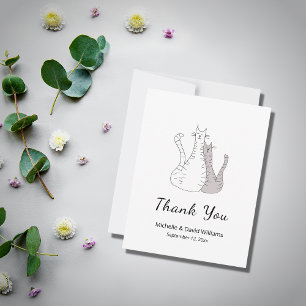 Cute Cats Cartoon Drawing Wedding Thank You Card