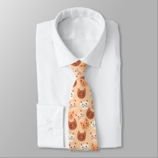 Cute Cats Cat Face Pattern Peach White Neck Tie