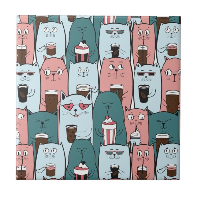 Cute Cats  Ceramic Tile (Front)
