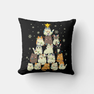 Cute Cats Christmas Tree Funny Throw Pillow