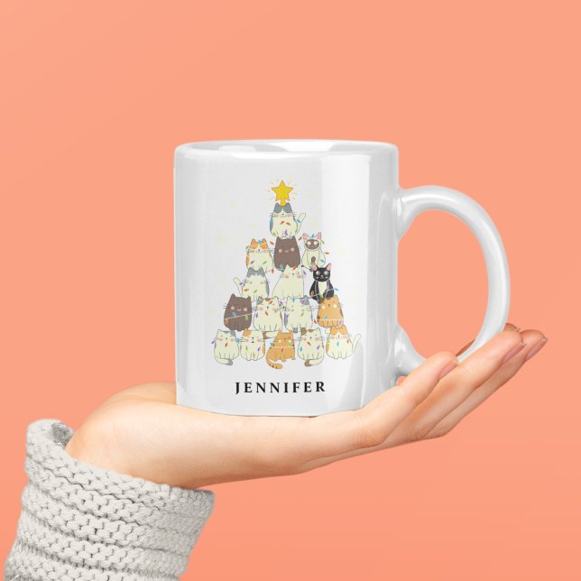 Cute Cats Christmas Tree Personalized Coffee Mug (Creator Uploaded)
