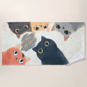 Cute Cats Circle – Kawaii Cat Illustration Beach Towel