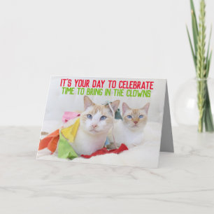 Cute Cats Clowns Happy Birthday Greeting Card
