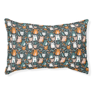 Cute Cats Colorful Botanical Floral Pets Pattern Pet Bed
