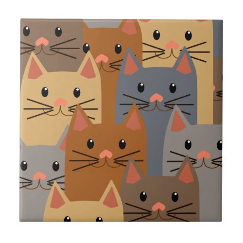 Cute Cats Colorful Cat Face Collage Ceramic Tile