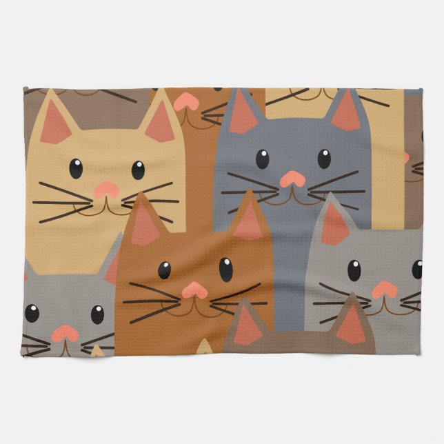 Cute Cats Colorful Cat Face Collage Kitchen Towel (Horizontal)