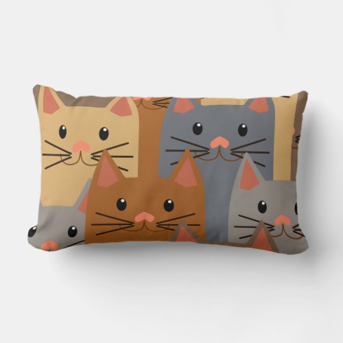 Cute Cats Colorful Cat Face Collage Lumbar Pillow