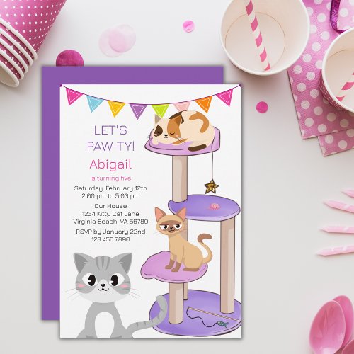 Cute Cats Colorful Modern Kittens Birthday Party Invitation