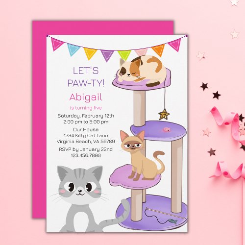 Cute Cats Colorful Modern Kittens Birthday Party Invitation