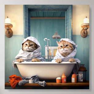 Cute Cats Couple in Bathtub Perfect for Bathroom Acrylic Photo Tile