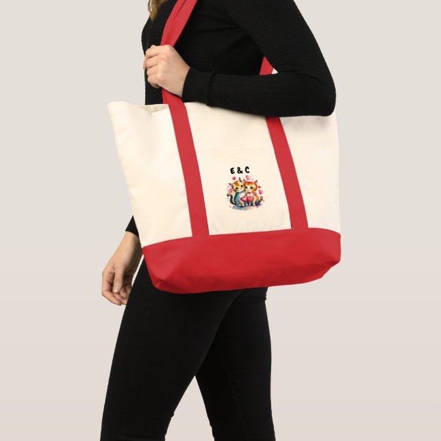 Cute cats couple initials tote bag (Front (Product))