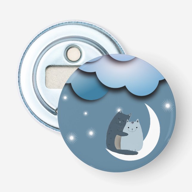 Cute Cats Cuddling on the Moon Art Bottle Opener (Front)