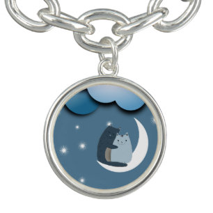 Cute Cats Cuddling on the Moon Art Bracelet