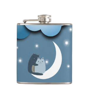 Cute Cats Cuddling on the Moon Art Flask