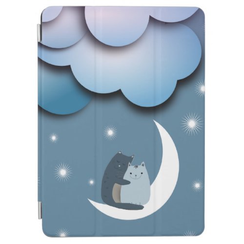 Cute Cats Cuddling on the Moon Art iPad Air Cover