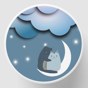 Cute Cats Cuddling on the Moon Art Mini Candle Favors