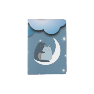 Cute Cats Cuddling on the Moon Art Passport Holder