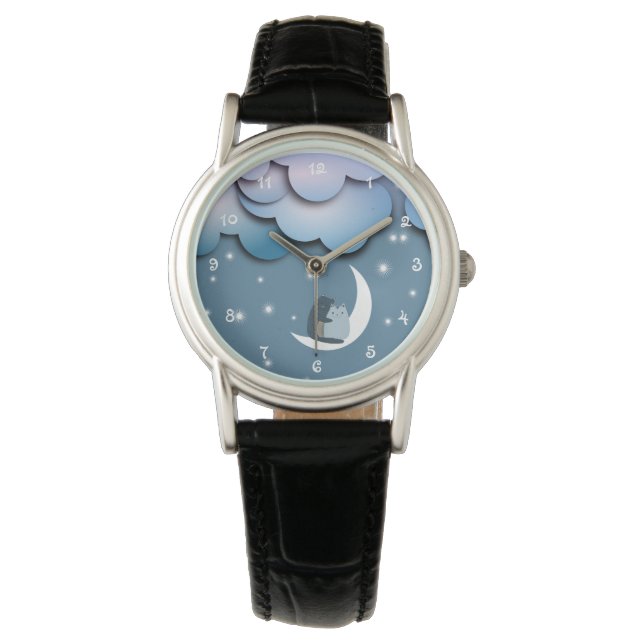 Cute Cats Cuddling on the Moon Art Watch (Front)