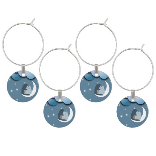 Cute Cats Cuddling on the Moon Art Wine Charm