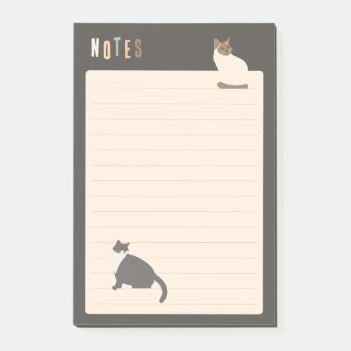 Cute Cats Dark Gray Lined Post_it Notes
