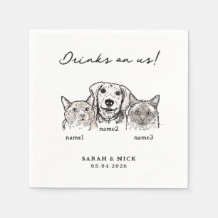 Cute Cats Dog Drinks On Us Pet Wedding Napkins