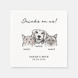 Cute Cats Dog Drinks On Us Pet Wedding Napkins