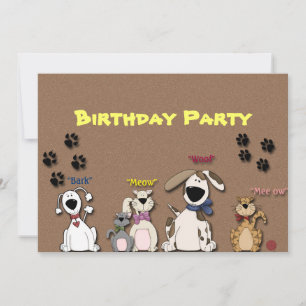 Cute Cats & Dogs Birthday Party Invitation
