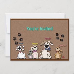 Cute Cats & Dogs, Birthday Party Invitation