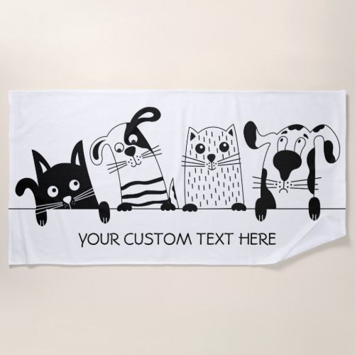 Cute Cats  Dogs custom text beach towel
