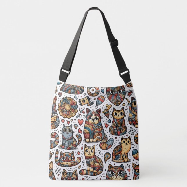 Cute Cats Doodle Cross Body Bag (Front)