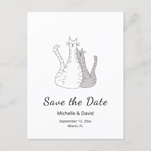 Cute Cats Drawing Simple Wedding Save the Date Announcement Postcard