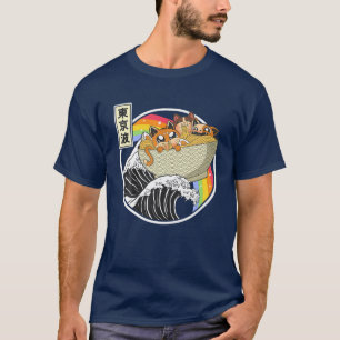 Cute Cats Eating Ramen Kanagawa Wave Rainbow Kawai T-Shirt