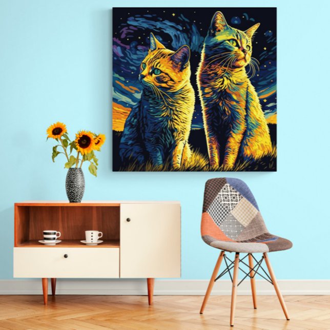 Cute Cats Enjoying The Dawn Against a Starry Sky - Canvas Print (Creator Uploaded)