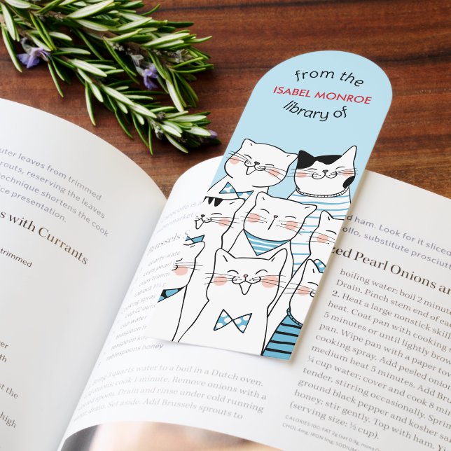 CUTE CATS FACES LIGHT BLUE ADD CUSTOM NAME BOOKMARKS (Book)