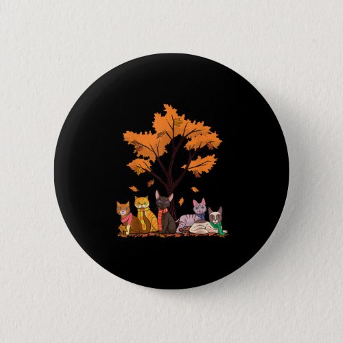 Cute Cats Fall Autumn Season Maple Leaf Tree Lover Button