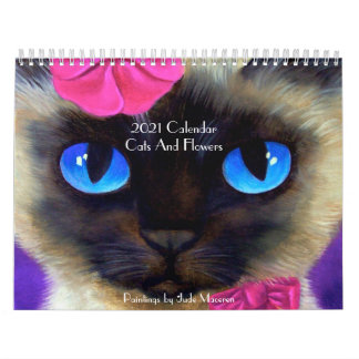 Cute Cats Feline Florals Modern Art 2022 Wall Calendar