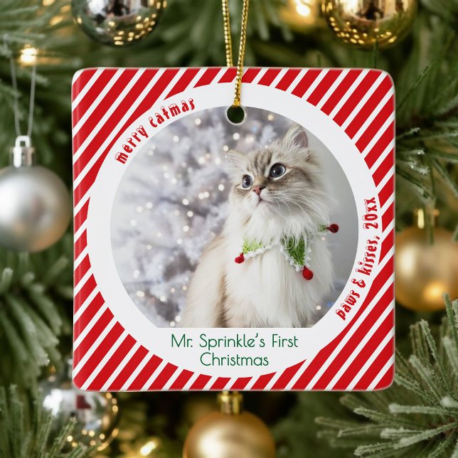 Cute Cats First Christmas Festive Keepsake  Ceramic Ornament (Creator Uploaded)