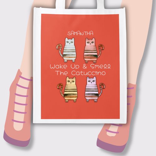 cute cats for cat lovers and coffee lovers grocery bag
