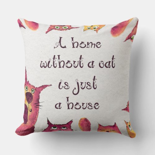 Cute Cats Frames Watercolor Drawing of Cats Throw Pillow