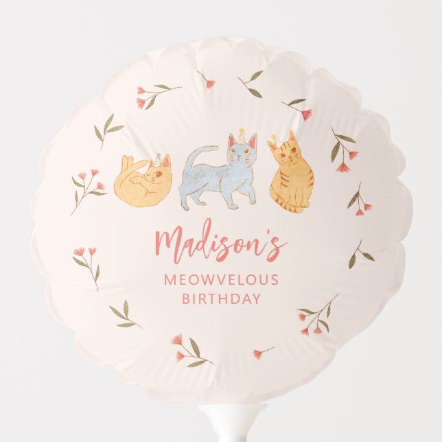 Cute Cats Girl Birthday Party Balloon (Front)