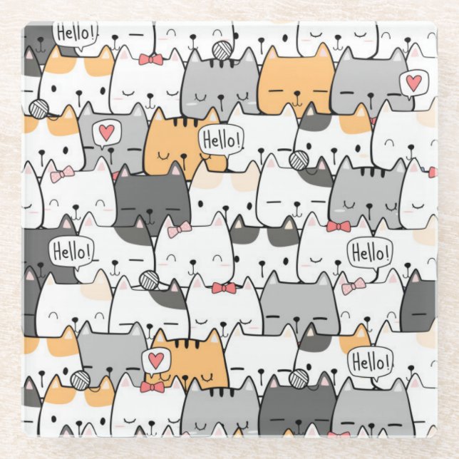 Cute Cats Glass Coaster (Front)
