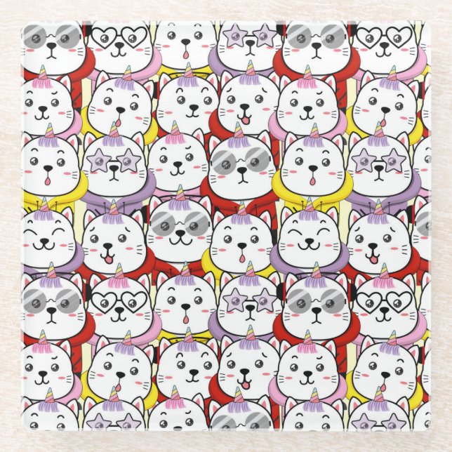 Cute Cats Glass Coaster (Front)