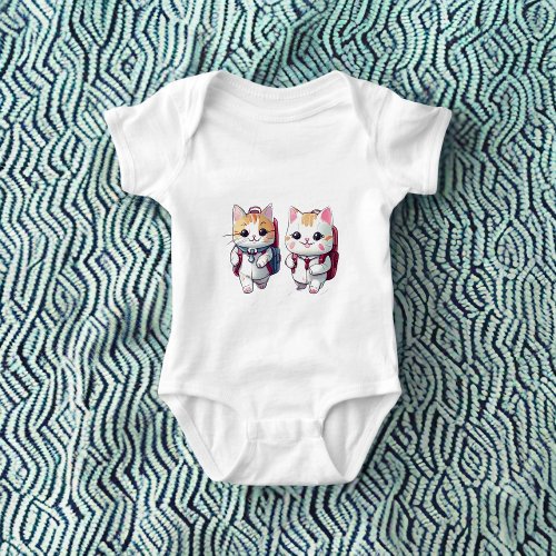  Cute cats going to school Baby Bodysuit